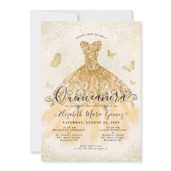 Modern Light Yellow Gold Glitter Gown Quinceanera