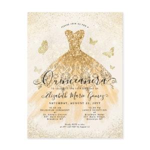 Modern Light Yellow Gold Glitter Gown Quinceanera Postcard
