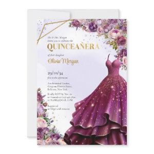 Modern mauve and gold floral formal long dress