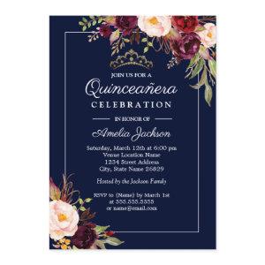 Modern Navy Floral Quinceanera