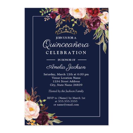 Modern Navy Floral Quinceanera