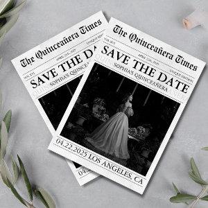 Modern newspaper quinceañera photo save the date