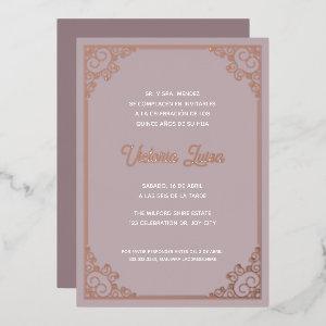 Modern Ornate Frame Blush Pink Quinceañera Gold Foil