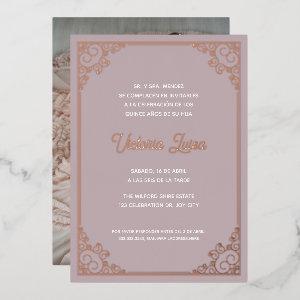 Modern Ornate Frame Blush Pink Quinceañera Photo Foil