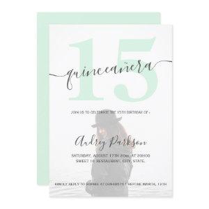 Modern pastel mint green script quinceanera photo