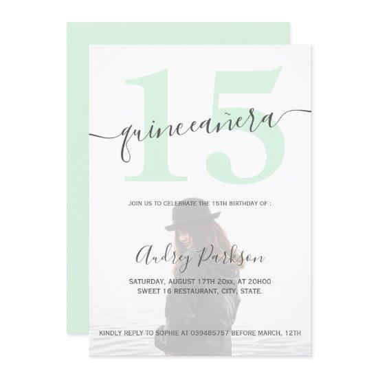 Modern pastel mint green script quinceanera photo