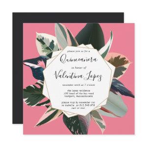 Modern Pink Black Tropical Quinceanera