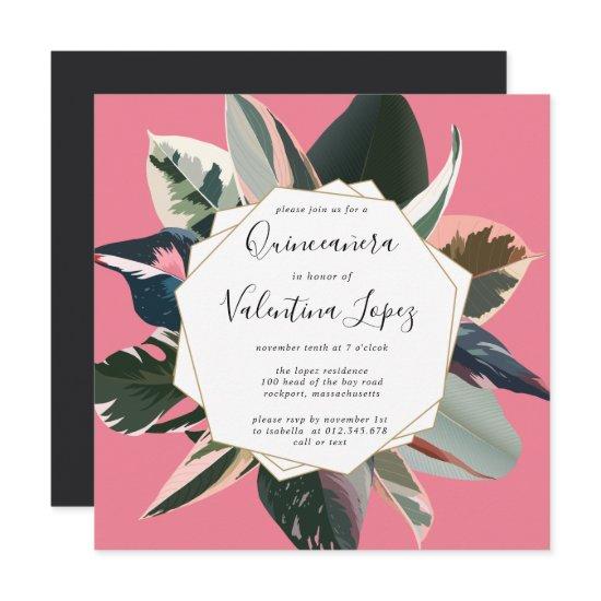 Modern Pink Black Tropical Quinceanera