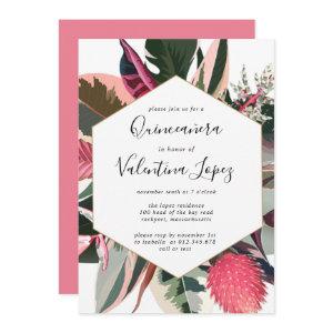 Modern Pink Black Tropical Quinceanera