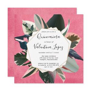 Modern Pink Black Tropical Quinceanera
