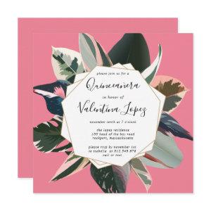 Modern Pink Black Tropical Quinceanera