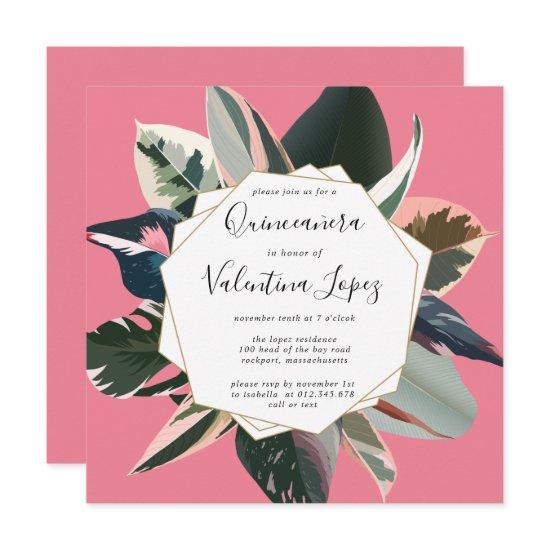 Modern Pink Black Tropical Quinceanera