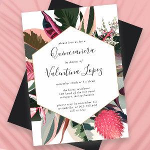 Modern Pink Black Tropical Quinceanera