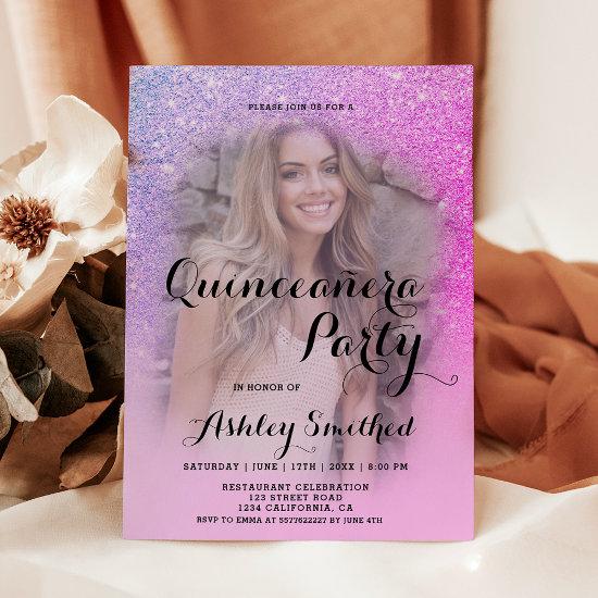Modern pink glitter ombre photo Quinceañera