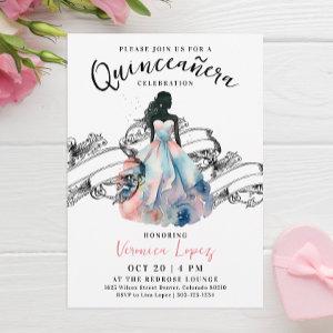 Modern Princess Pink 15th Quinceañera Watercolor