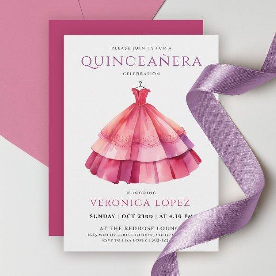 Modern Princess Purple Pink Quinceañera Watercolor