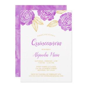Modern Purple Gold Roses Quinceanera