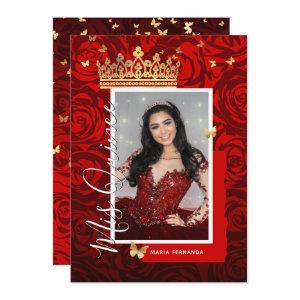 Modern Red Black Gold Elegant Photo Quinceanera