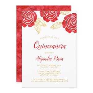 Modern Red Gold Roses Quinceanera