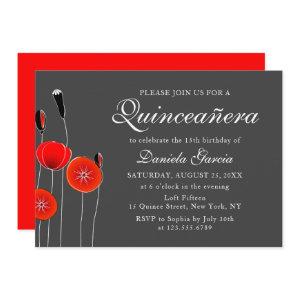 Modern Red Poppy Floral Botanical Quiceanera
