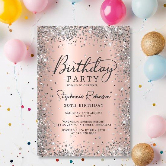 Modern Rose Gold and Silver Glitter 30th Birthday