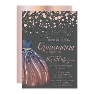 Modern Rose Gold Dots,Chic Dress Gray Quinceañera