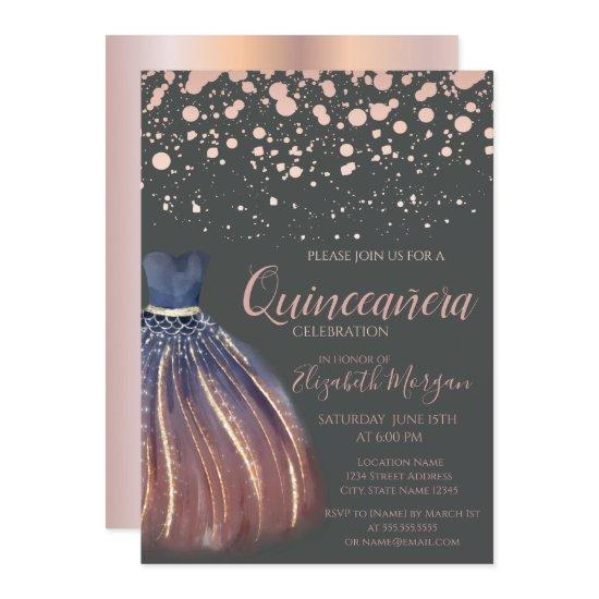 Modern Rose Gold Dots,Chic Dress Gray Quinceañera