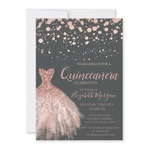 Modern Rose Gold Dots,Dress Gray  Quinceañera