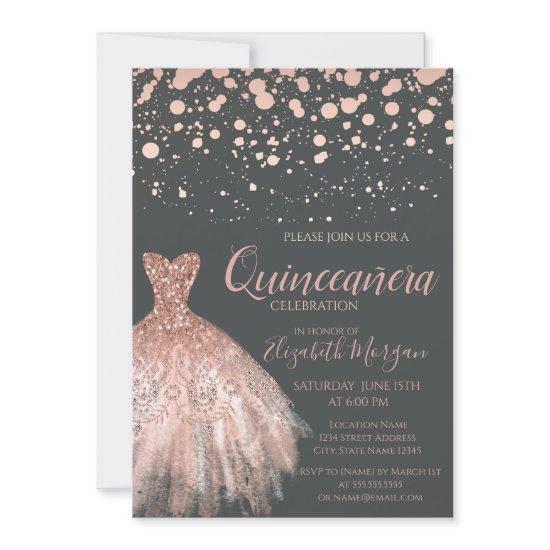 Modern Rose Gold Dots,Dress Gray  Quinceañera