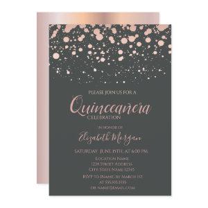 Modern Rose Gold Dots, Gray  Quinceanera