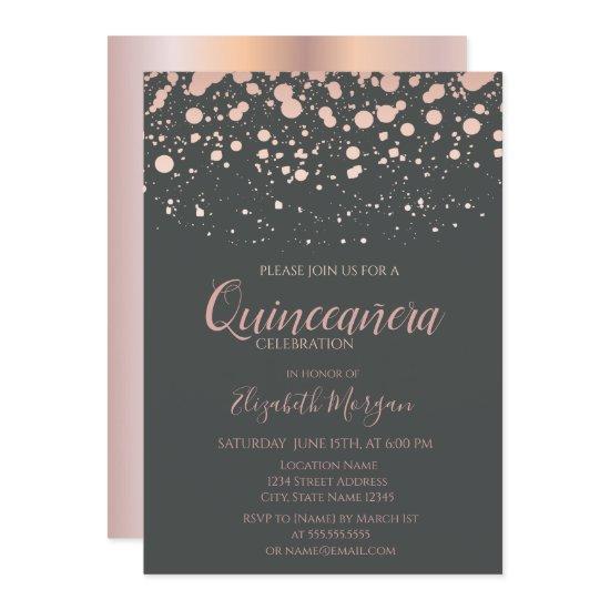 Modern Rose Gold Dots, Gray  Quinceanera