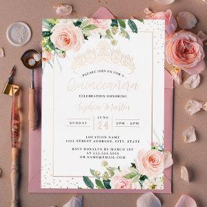 Modern Rose Gold Floral Quinceanera  Foil