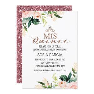 Modern Rose Gold Floral Watercolor Quinceañera