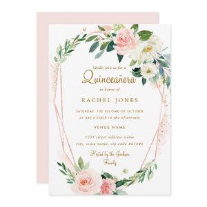 Modern Rose Gold Floral Wreath Quinceanera