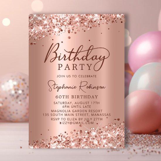 Modern Rose Gold Glitter Metal Foil 60th Birthday