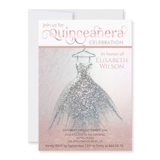 Modern rose gold glittery ombre dress Quinceañera