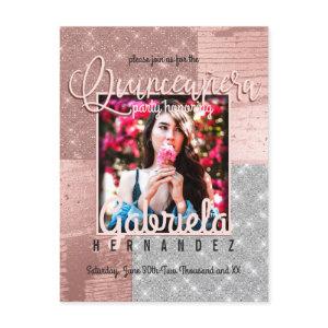 Modern Rose Gold Silver Glitter Photo Quinceañera  Postcard