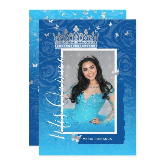 Modern Royal Blue Elegant Floral Photo Quinceanera