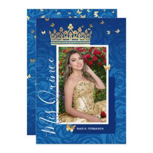 Modern Royal Blue Gold Elegant Photo Quinceanera