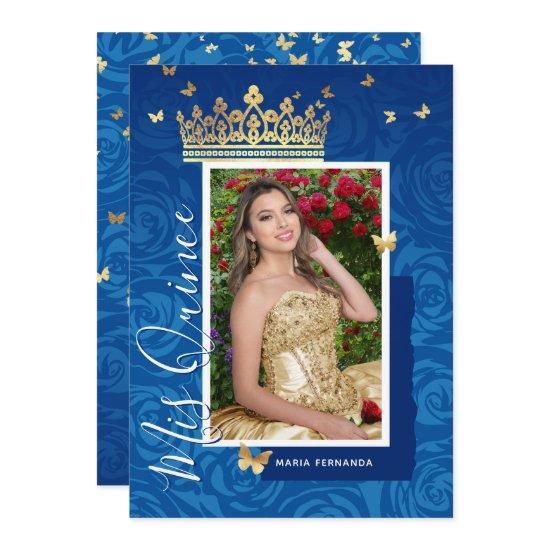 Modern Royal Blue Gold Elegant Photo Quinceanera