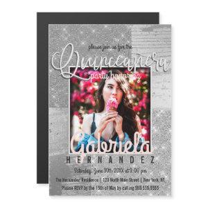 Modern Silver Glitter Photo Quinceañera Magnetic