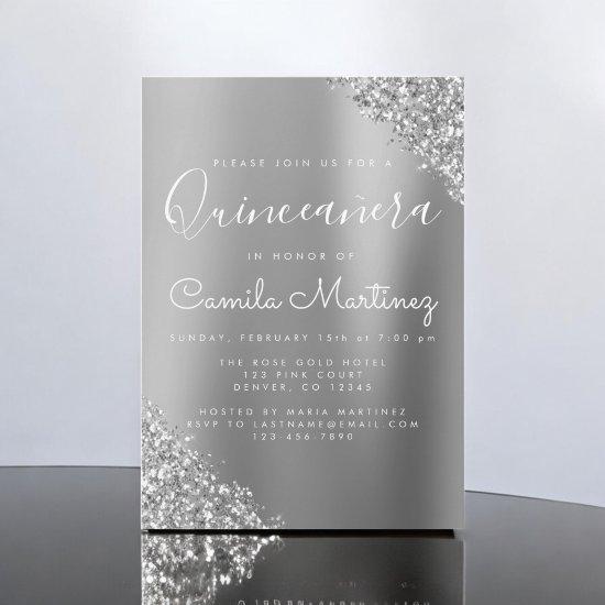Modern Silver Quinceanera Glitter Party