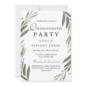 Modern Simple Green Leaf Quinceanera Party Invite