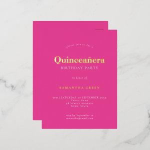 Modern Simple Hot Pink Quinceañera Foil  Postcard