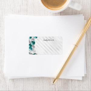 Modern Teal Green Silver Balloon Glitter Birthday  Label
