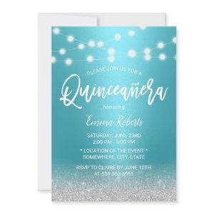Modern Turquoise & Silver Glitter Quinceanera 15