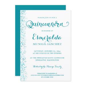 Modern Turquoise Teal Silver Sparkle Quinceanera