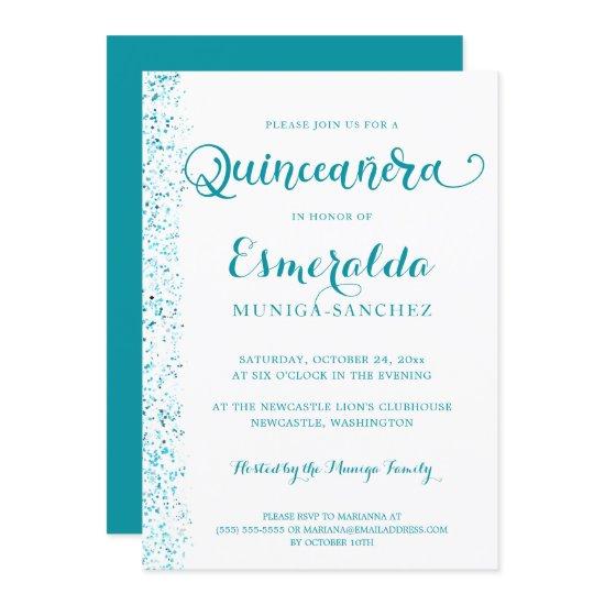 Modern Turquoise Teal Silver Sparkle Quinceanera