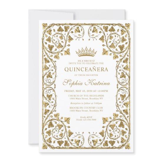Modern Vintage White Gold Frame Tiara Quinceanera