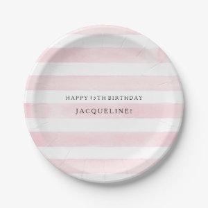 MODERN Watercolor Chic Wide Stripes w Roses Paper Plates